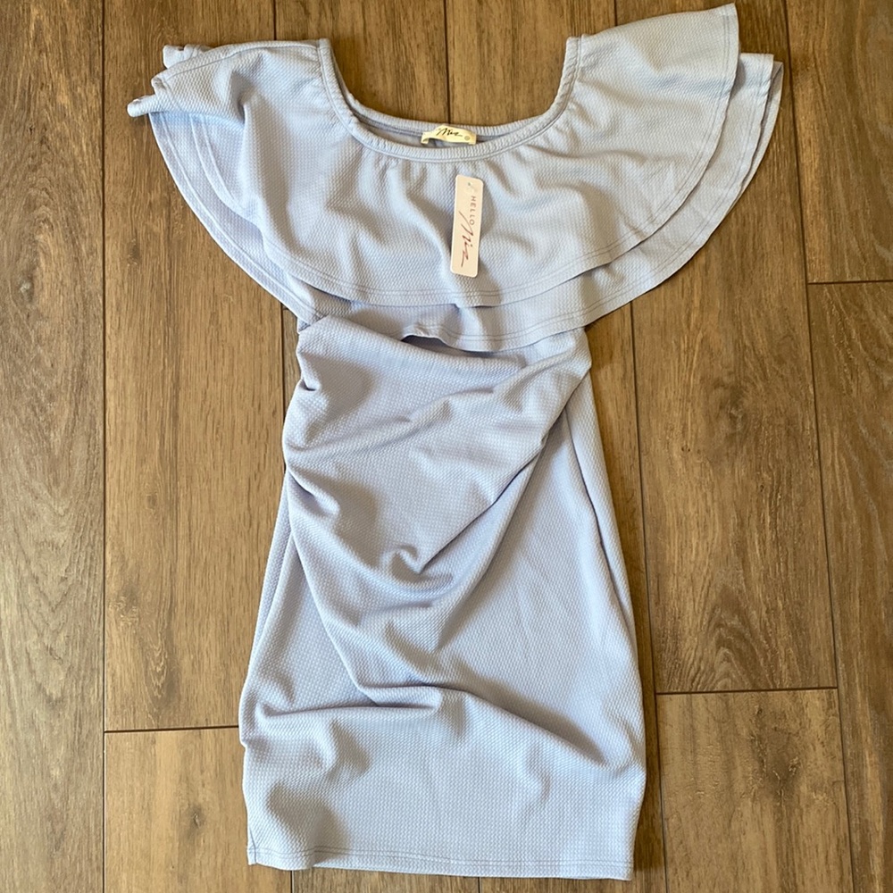 Pink Blush Maternity Dress Light Blue Ruffle Off Shoulder Riches